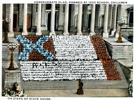 Columbia South Carolina 1918 - Confederate flag formed by 1000 school children on steps of state