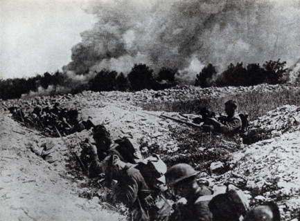 The caption on this photo that dates to the early 1920s reads: Americans in shell holes in No Man's