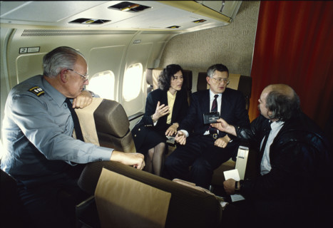 Kaspar and Vera Villiger on the plane, 1989.