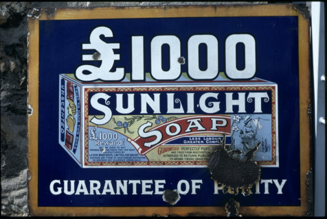 Enamel plate advertising for soap 1981.
