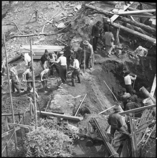 St Gallen; search for missed workers in excavation; 1957.