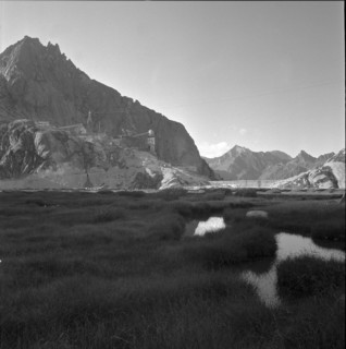 Albigna valley with dam building site 1957.