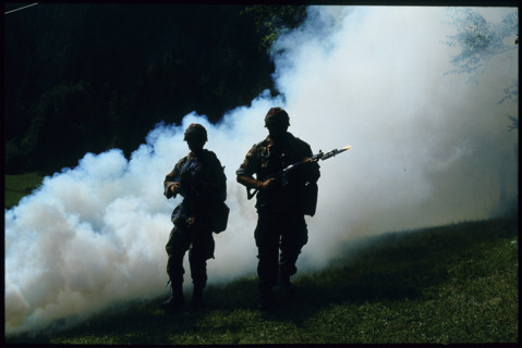 Soldiers at combat training, 1992.
