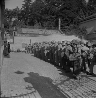 Call-up, soldiers assemble for service; 1939.