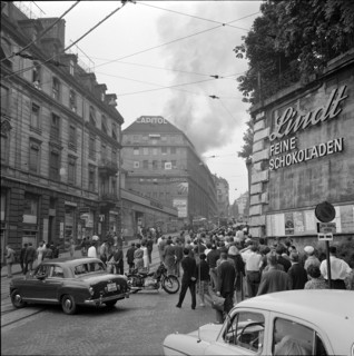 Fire in Cinema Capitol, Weinbergstrasse, 1962.