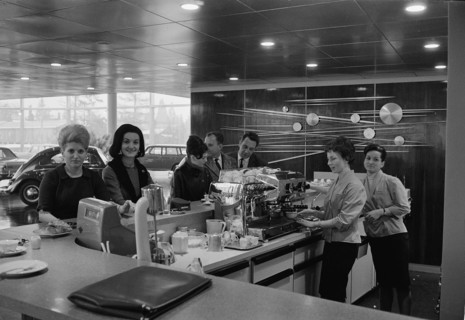 Cafe in the building of Amag, Geneva 1964.