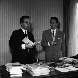 Bernard-Claude Gauthier, chief editor of L'Illustre, with unknown man,1965.