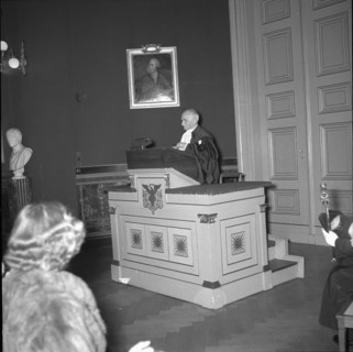Professor Einaudi speaking at University of Basle 1956.