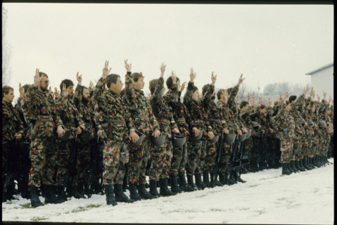 Swiss soldiers taiking the oath, Geneva 1985.