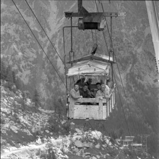 Transporting persons, ropeway car above Vicosoprano 1957