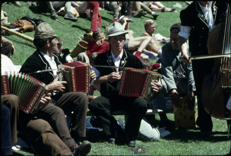 Folk music band at the sheep festival, Gemmi pass 1980