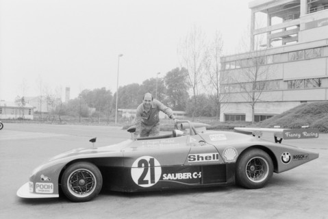 Peter Sauber with Sauber BMW racing car