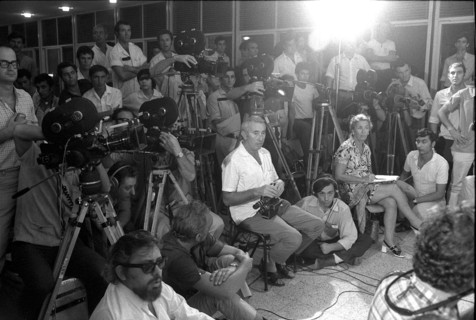 Press conference after hijacking, Lod airport Tel Aviv 1970