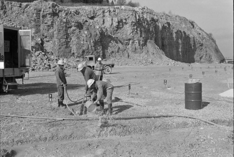 Preparations for blasting at quarry Mellikon 1970