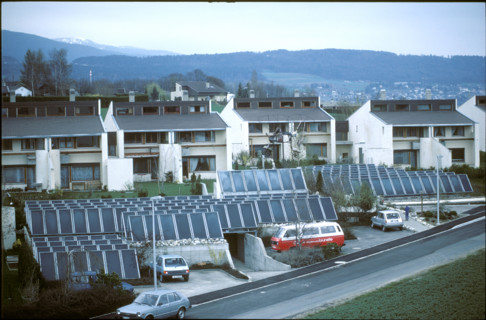 Solar collectors in housing estate, Cortaillod 1985