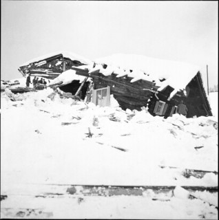 St. Antönien, farmstead destroyed by avalanche; 1954
