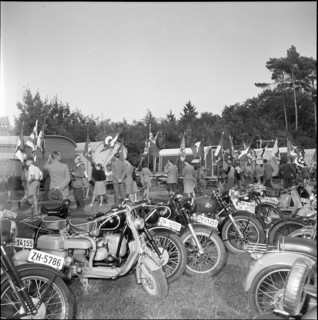 Parked motorbikes, Knabenschiessen of Zurich 1953