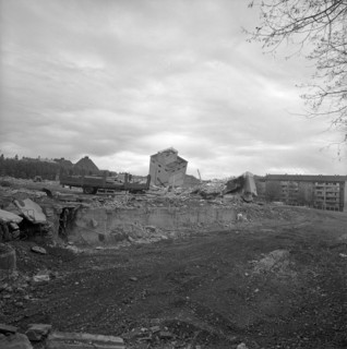Leaning storehouse after blasting, Basel 1965