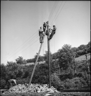 Men on Telephone Pole, 1939