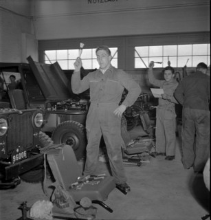 Recruits at introductory course in handling of army Jeep, Thun 1950