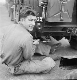 Recruit at introductory course in handling of army Jeep, Thun 1950