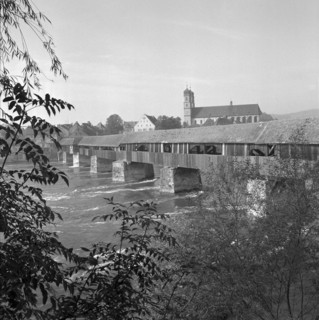 Roofed wooden bridge over the Rhine; 1953