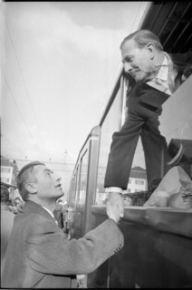 Ludwig von Moos, newly elected federal president arriving in Sachseln; 1963