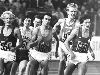 EC 1978 Prague, finals 5,000m, last curve: Fedotkin (554), Ortis (192), Ryffel (680)