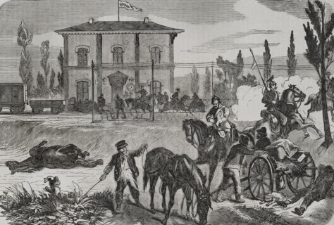 Franco-Prussian War (1870-1871). The Germans at Courcelles, according to a sketch by O. Fikentscher