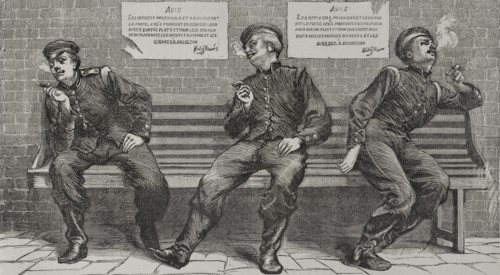 Franco-Prussian War (1870-1871). Prussian army. Bavarian officers smoking during a break. Engraving