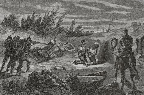 Franco-Prussian War (1870-1871). Night execution of two men, caught red-handed, marauding a