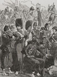 French army uniforms in 1870. Engraving. ""Historia de la Guerra de Francia y Prusia"" (History of