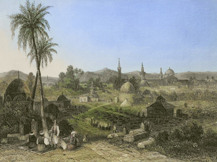 Damascus. Engraving by Ransonnette. Later colouration. ""La Tierra Santa y los lugares recorridos