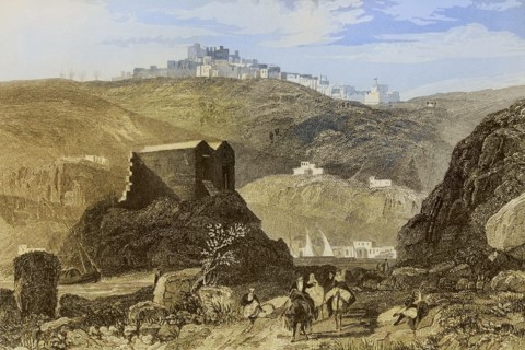 Patmos. Engraving by Aubert. Later colouration. ""La Tierra Santa y los lugares recorridos por los