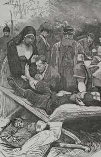 Franco-Prussian War (1870-1871). Prussian ambulances. Tending the wounded soldiers, September 1870.