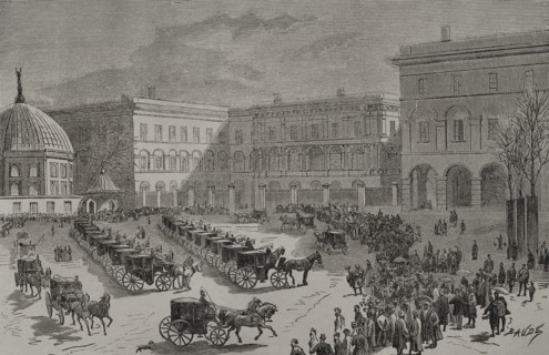 Istanbul, Turkey. Ottoman Parliament Palace. Engraving by Charles Baude. ""La Guerra de Oriente""