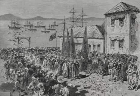 The Eastern Question. Landing of Softas in Thessaloniki (during Ottoman rule of the city). The