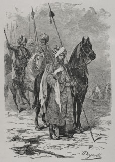 Russo-Turkish War (1877-1878). Kurdish cavalry of the Turkish army. Engraving by L. Chapon and