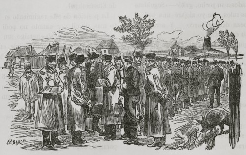 Russo-Turkish War (1877-1878). Distribution of slivovitz (plum spirit) to Romanian infantry hunters