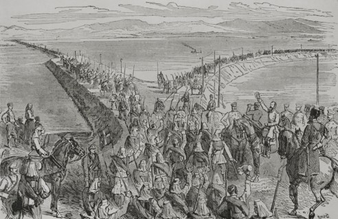 Russo-Turkish War (1877-1878). Bridge over the Danube River built by the Russians at Braila