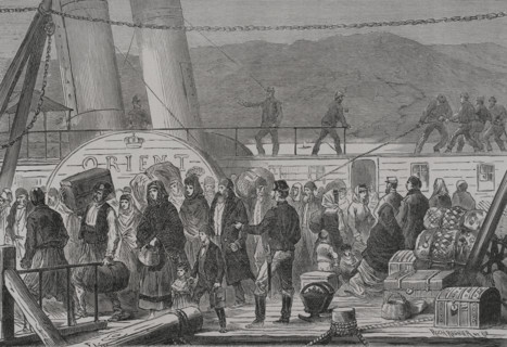 Russo-Turkish War (1877-1878). Danube River. Landing in Baziarch of Jewish families fleeing