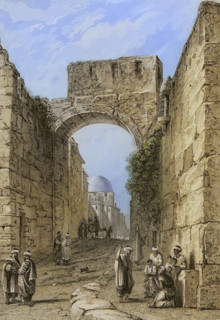 Jerusalem. View of a city street. Entrance to the Mount of Temple. Engraving by Ransonnette. Later