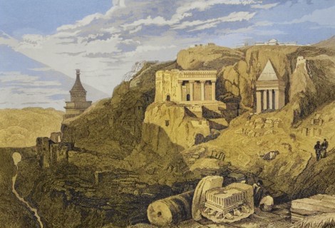 Jerusalem. Valley of Josaphat. Engraving by Aubert. Later colouration. ""La Tierra Santa y los