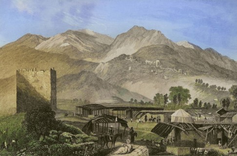 Jericho. General view. Engraving by Aubert. Later colouration. ""La Tierra Santa y los lugares
