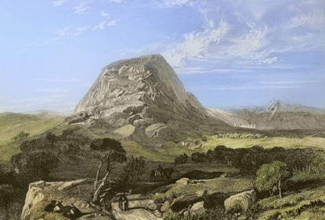 Mount Tabor. Lower Galilee. Engraving by Emile Rouargue. Later colouration. ""La Tierra Santa y los