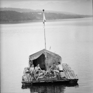 Young people on a raft, Lake Hallwil 1958