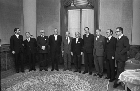 Federal Council, Chancellor Huber, ViceChancellor Sauvant and Buser; 1972