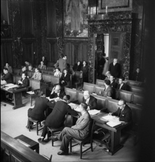 Oltramare, Fonjallaz, Bonny, defendants in the trial against Swiss Nazis, National Socialists; 1947