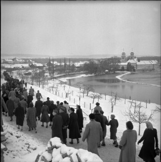 Protest against power plant construction; hydroelectric power plant; 1952