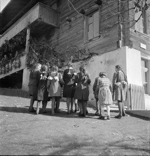 Girls in front of the schoolhouse, 1943